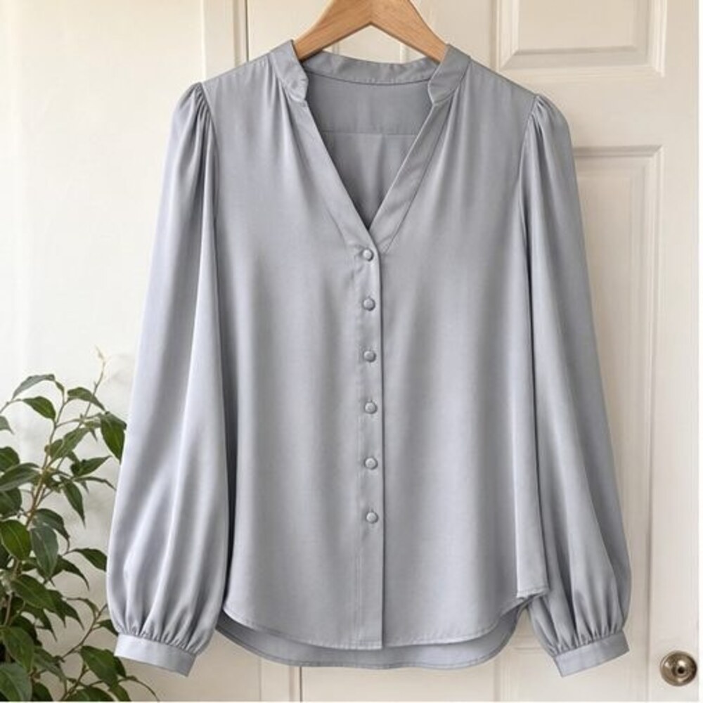 Gray Tie Neck Blouse